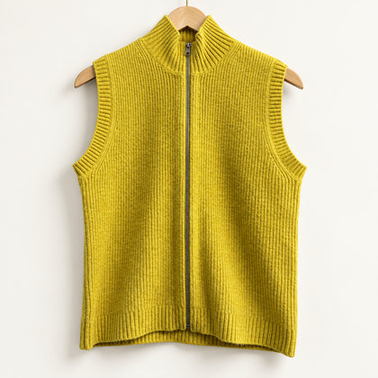 Calvin Klein Sleeveless Zip-Up Sweater Vest Mock-Neck Yellow Ladies Size S