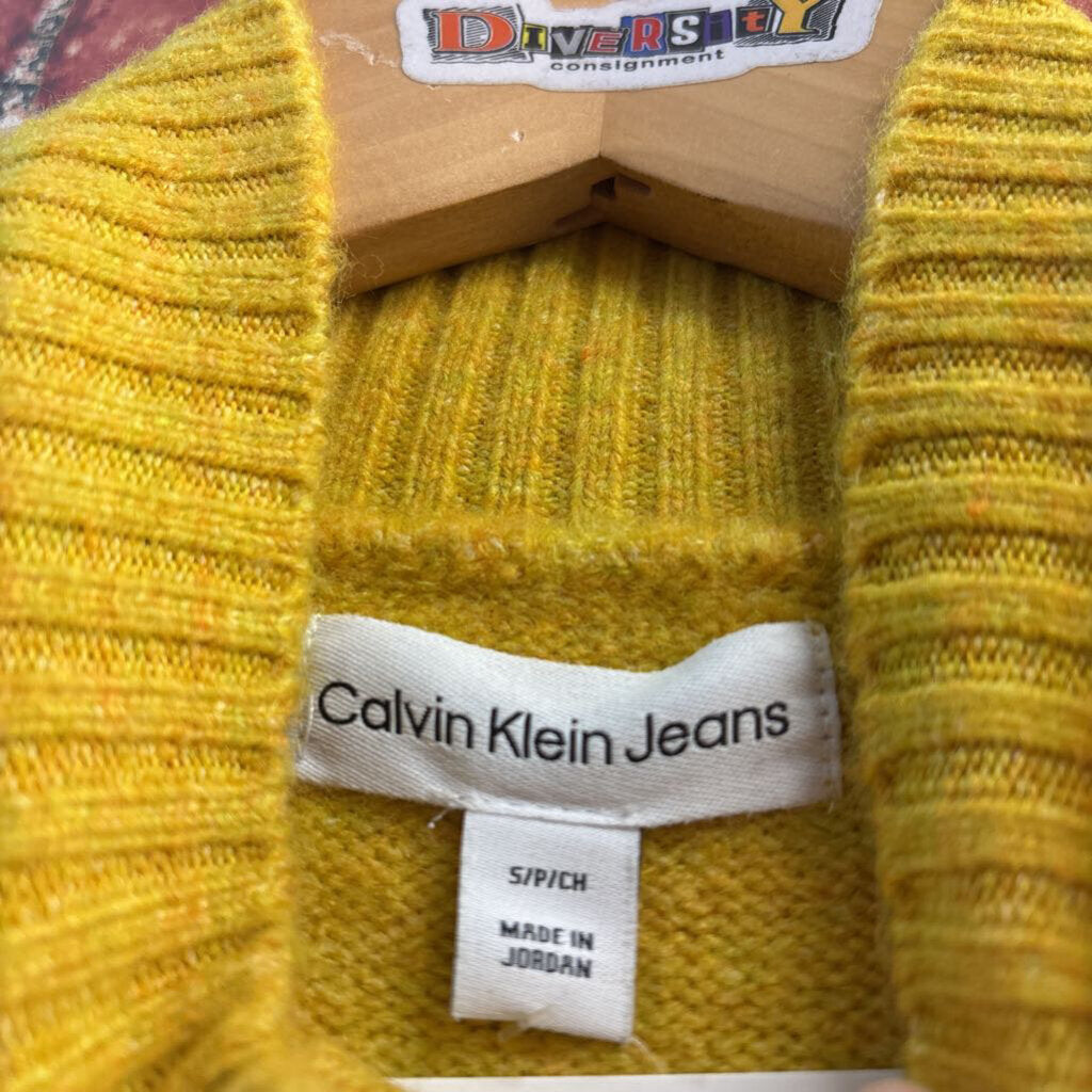 Calvin Klein Sleeveless Zip-Up Sweater Vest Mock-Neck Yellow Ladies Size S