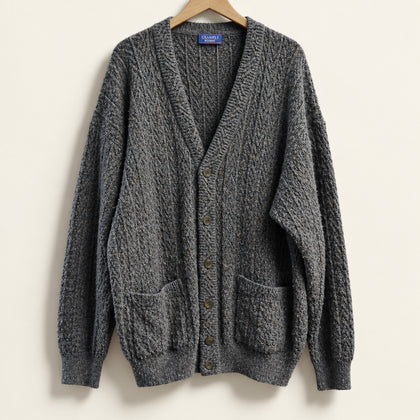 Vintage Example by Missoni Cable Knit Buttoned Cardigan Grey/Purple/Blue/Multi Size L