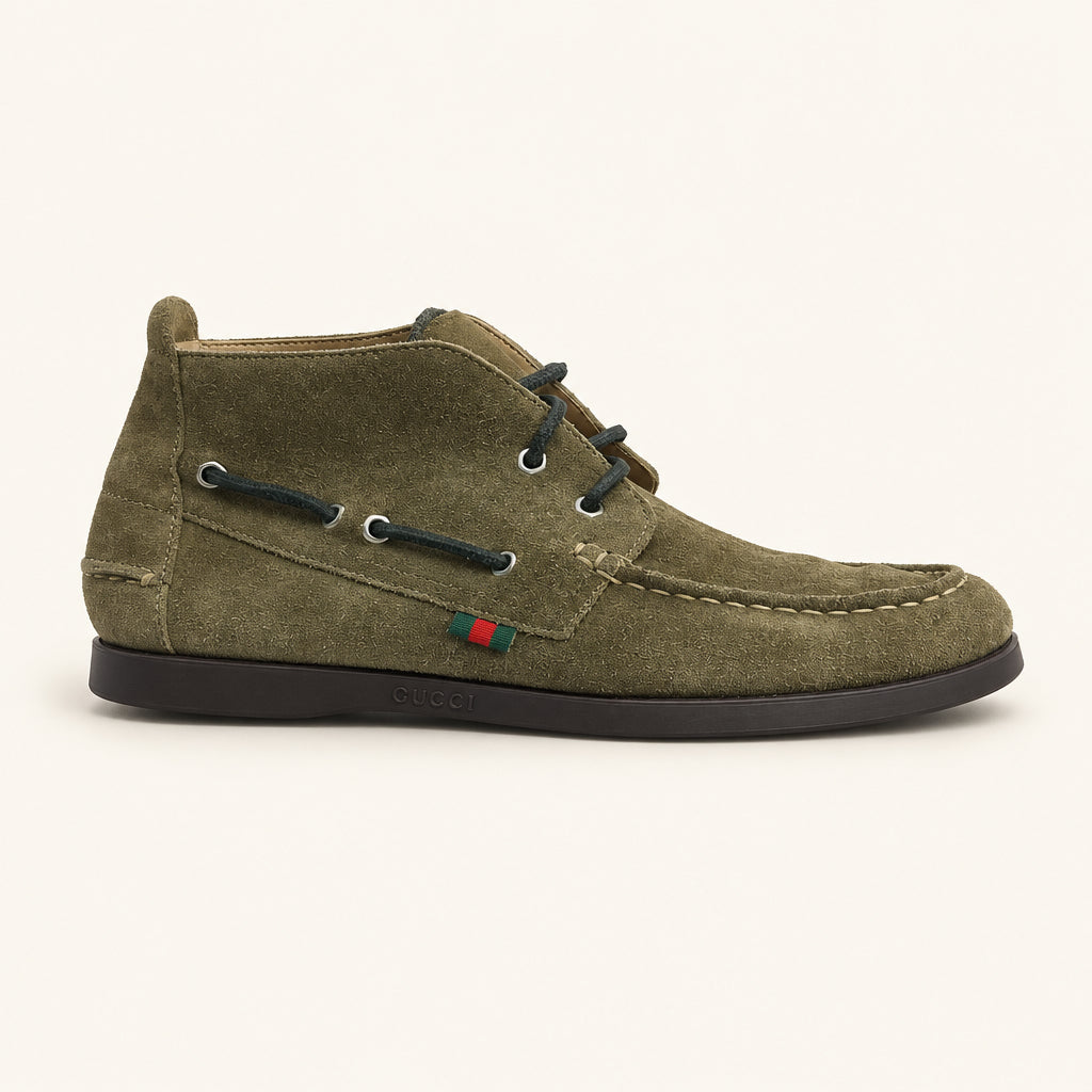 Gucci Suede Lace-Up Boat Shoes Taupe Size 11M