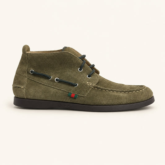 Gucci Suede Lace-Up Boat Shoes Taupe Size 11M