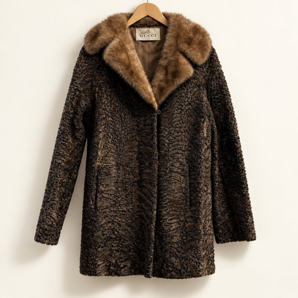 Emilio Gucci Fur Coat Brown Ladies Size L