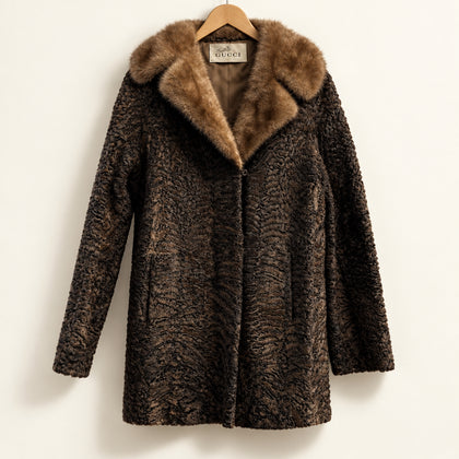 Emilio Gucci Fur Coat Brown Ladies Size L