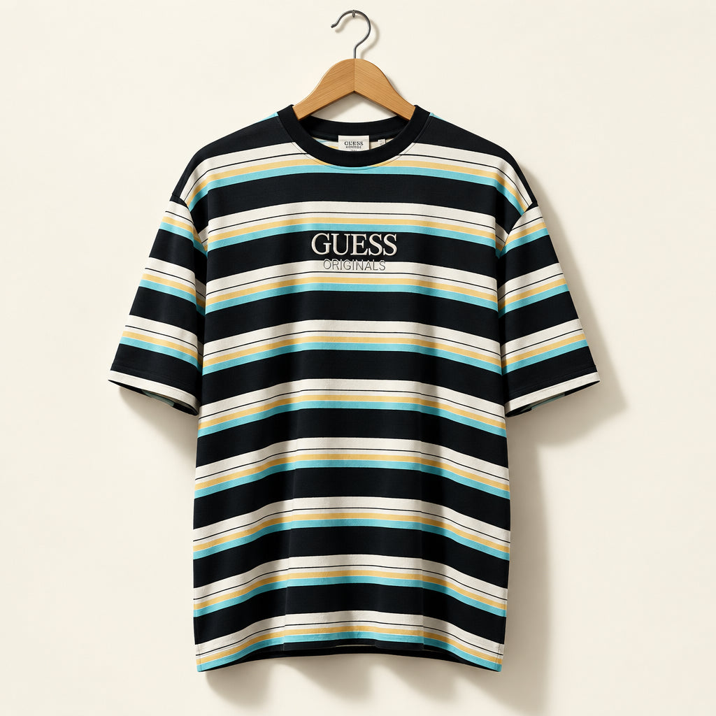 Guess Originals Stripped T-shirt Black/White/Pink/Teal Men’s Size XL