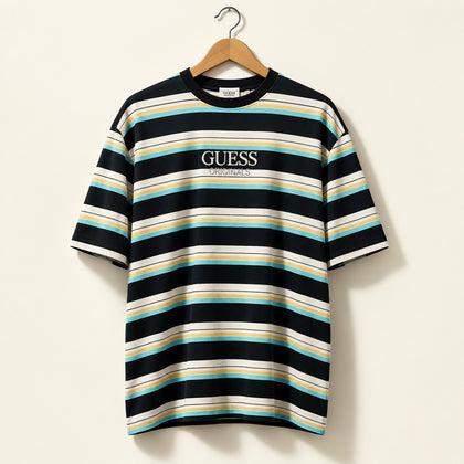 Guess Originals Stripped T-shirt Black/White/Pink/Teal Men’s Size XL