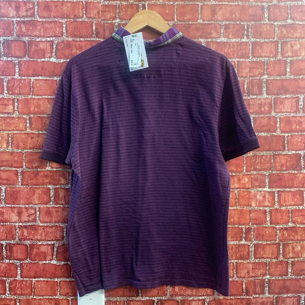 Ted Baker Collared Half Button Up Stripped Black/Purple Men’s Size S