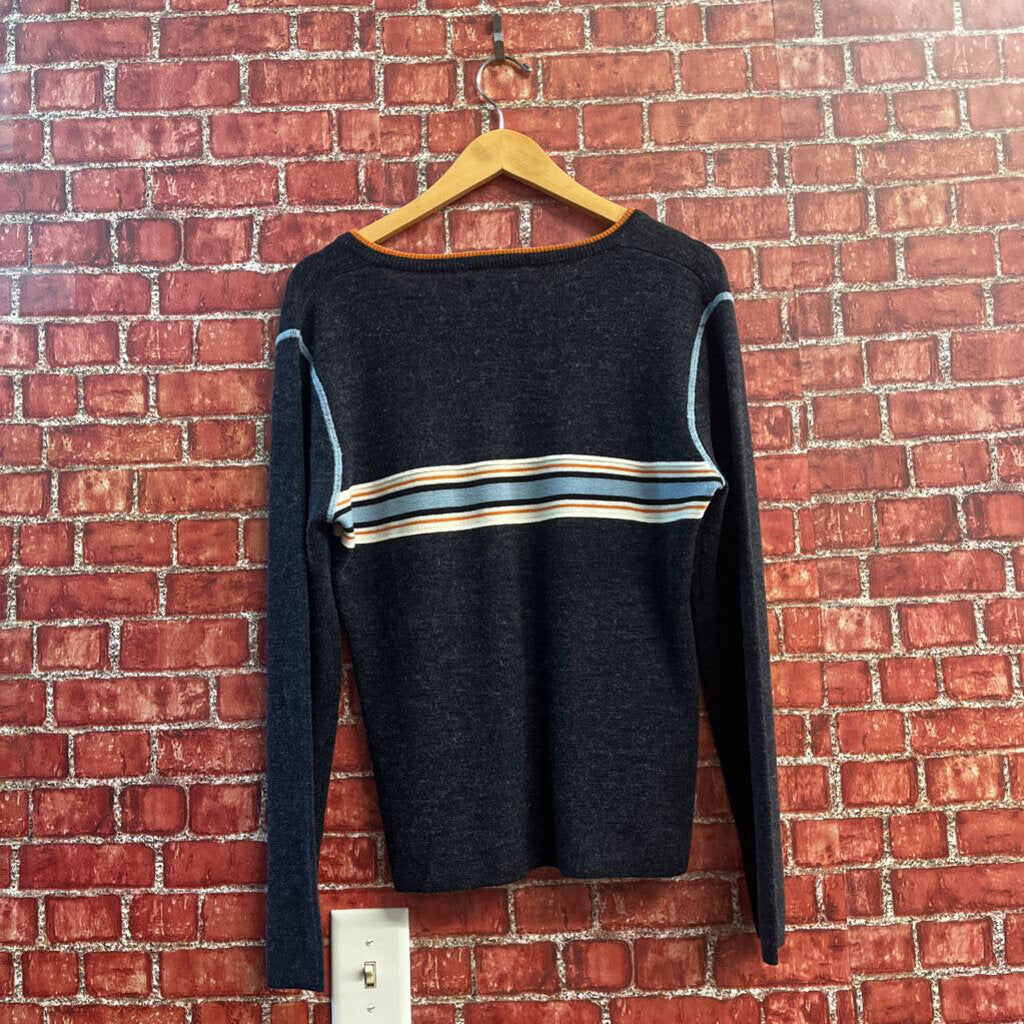 Union Bay Knit Sweater Striped Details Dark Grey/Orange/Baby Blue Size L