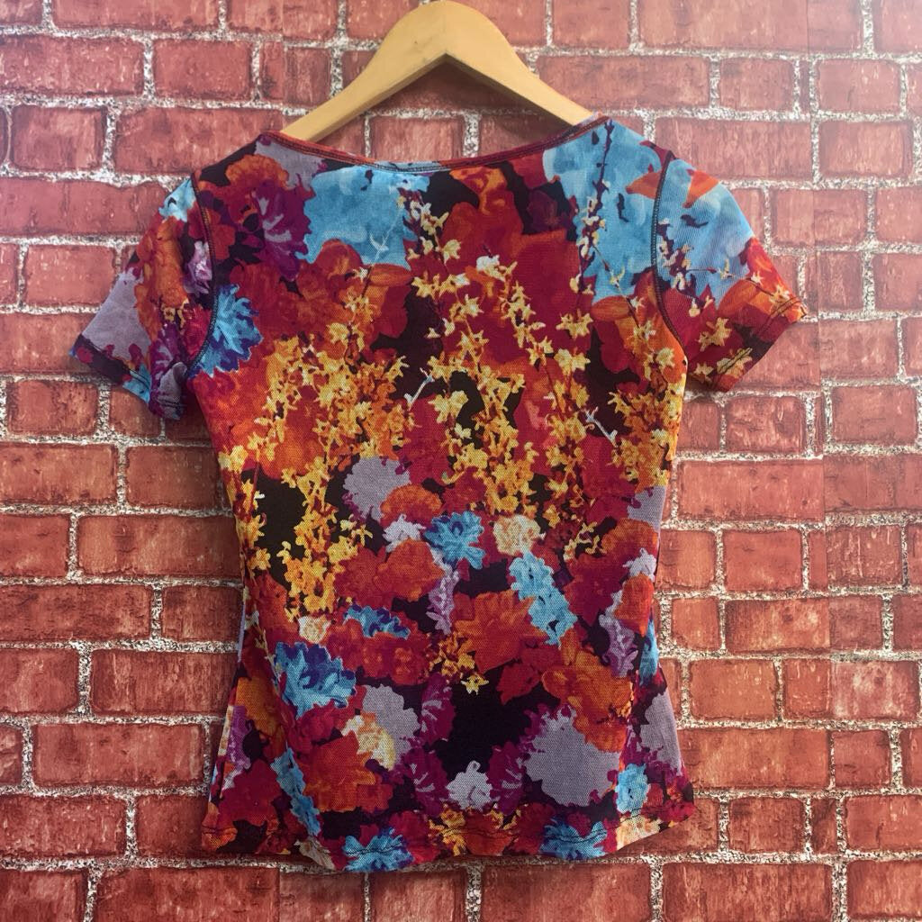 Vivienne Tam T-shirt Floral Design Red/Orange/Purple/Blue Ladies Size XS