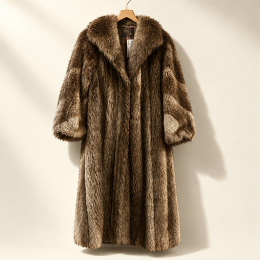 Unbranded Made in Canada Long Fur Coat Brown Ladies Size XL