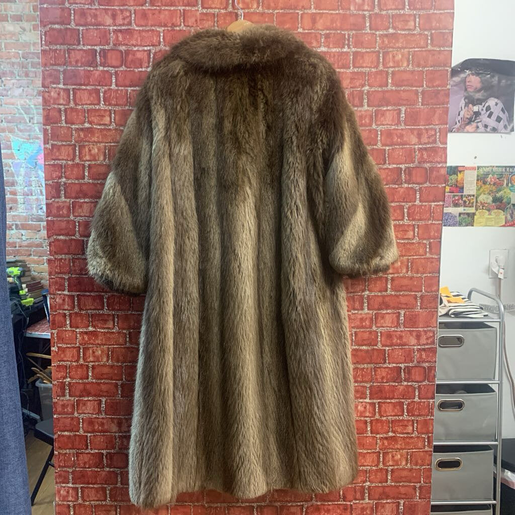 Unbranded Made in Canada Long Fur Coat Brown Ladies Size XL