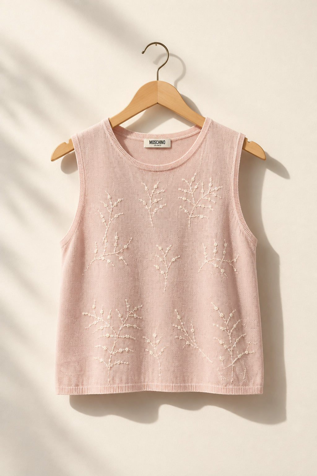 Moschino Cheap and Chic Y2K Tank Embroidered Floral Sequins Pale Pink Ladies Size L
