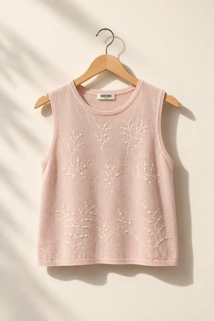 Moschino Cheap and Chic Y2K Tank Embroidered Floral Sequins Pale Pink Ladies Size L