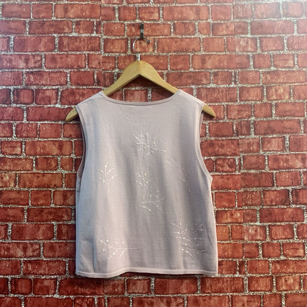 Moschino Cheap and Chic Y2K Tank Embroidered Floral Sequins Pale Pink Ladies Size L
