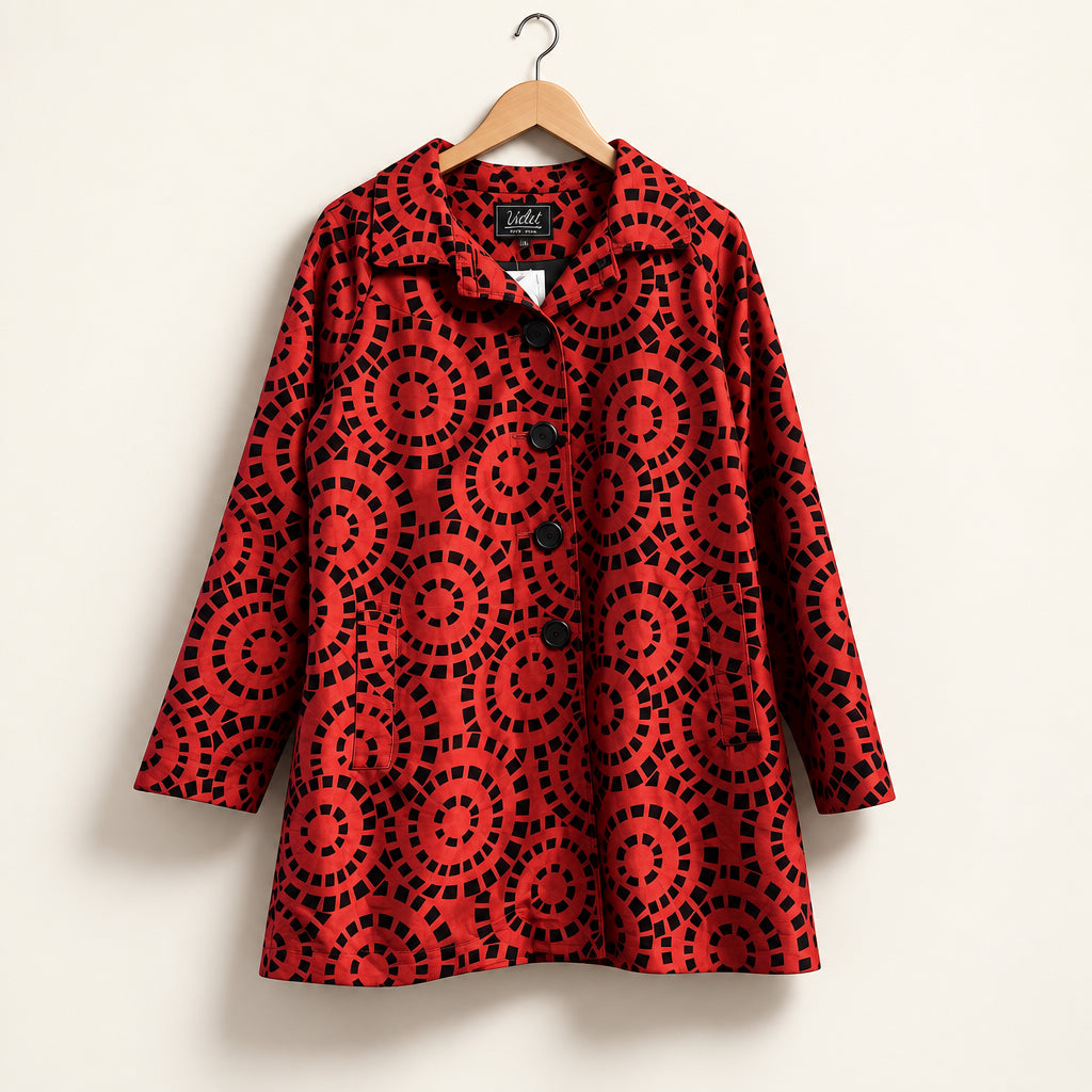 UbU Geometric Ring Print Light Jacket Red/Black Ladies Size S