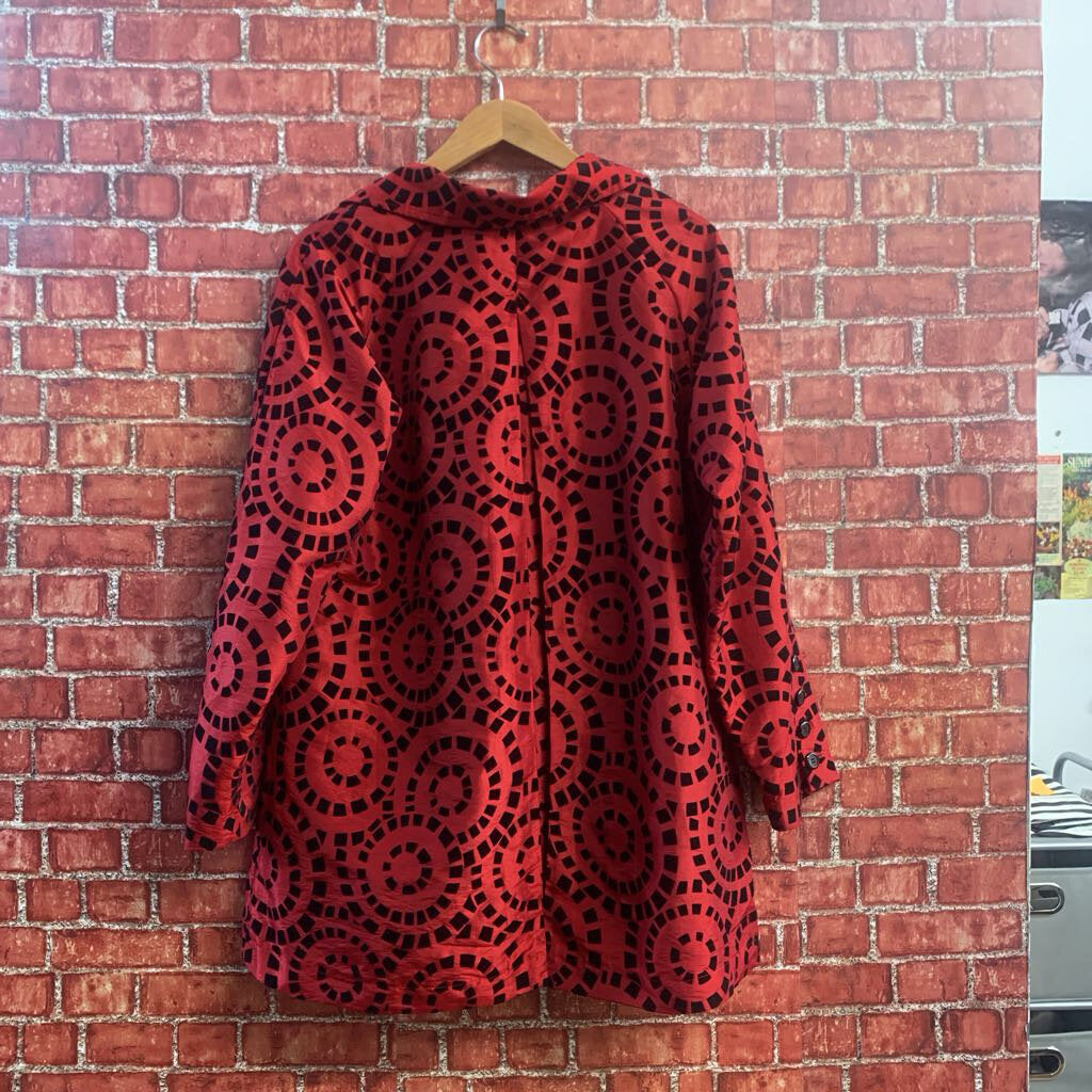 UbU Geometric Ring Print Light Jacket Red/Black Ladies Size S