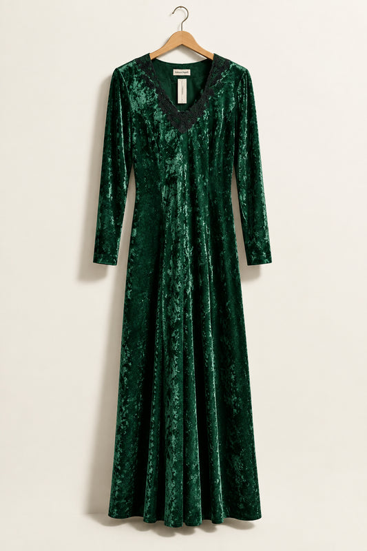 Adrian Jordan Vintage Maxi Dress Long Sleeve Velvet Emerald/Black Ladies Size 18