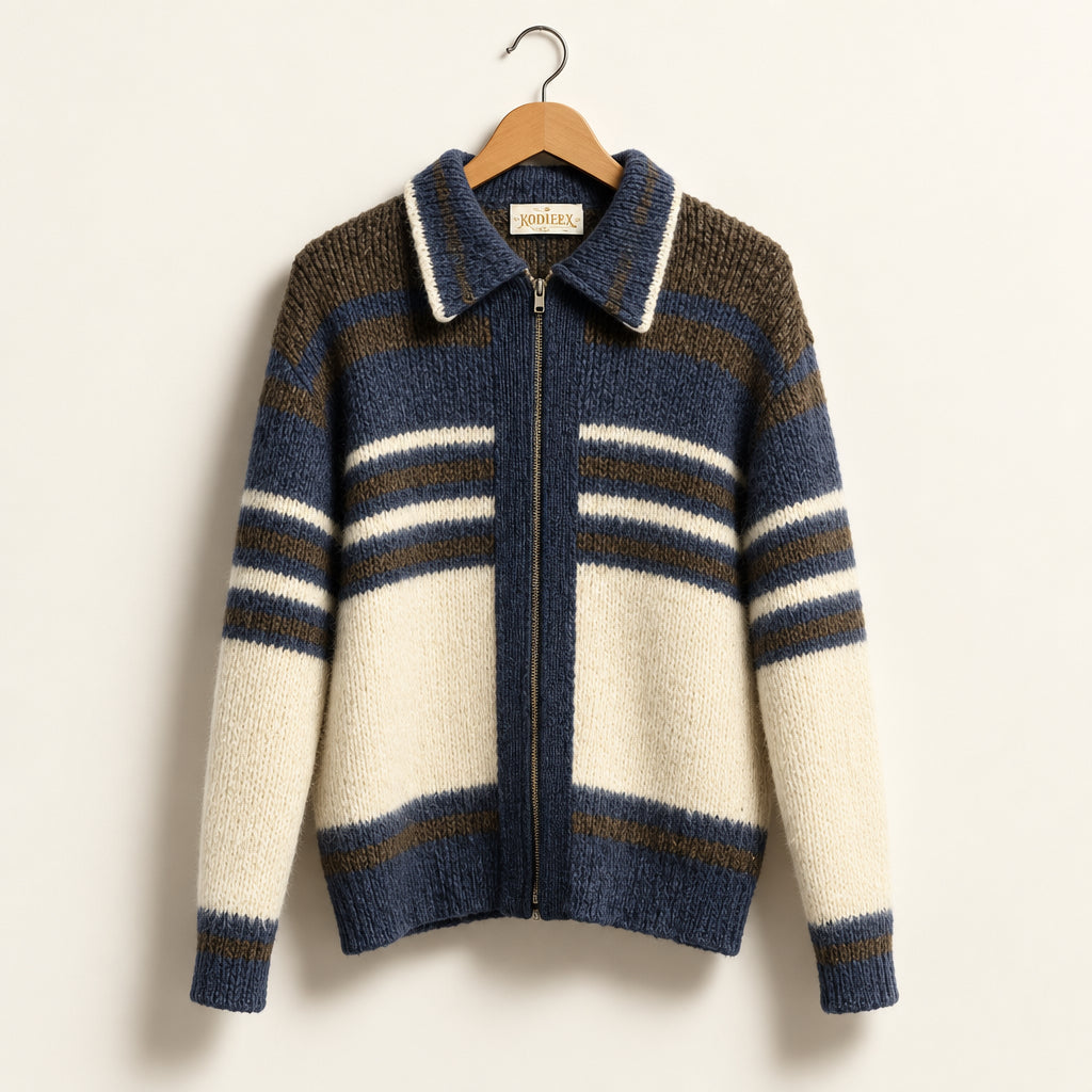 Jantzen Zip-Up Mohair Blend Cardigan Brown/Creme/Grey Men’s Size M
