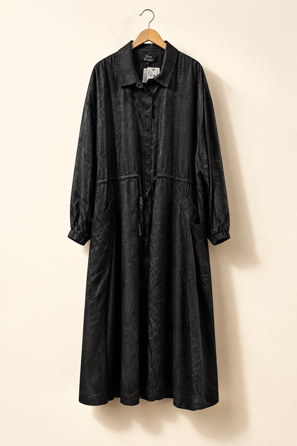 Nina Parker Satin Utility Style Long Sleeve Maxi Dress Black Size 3X