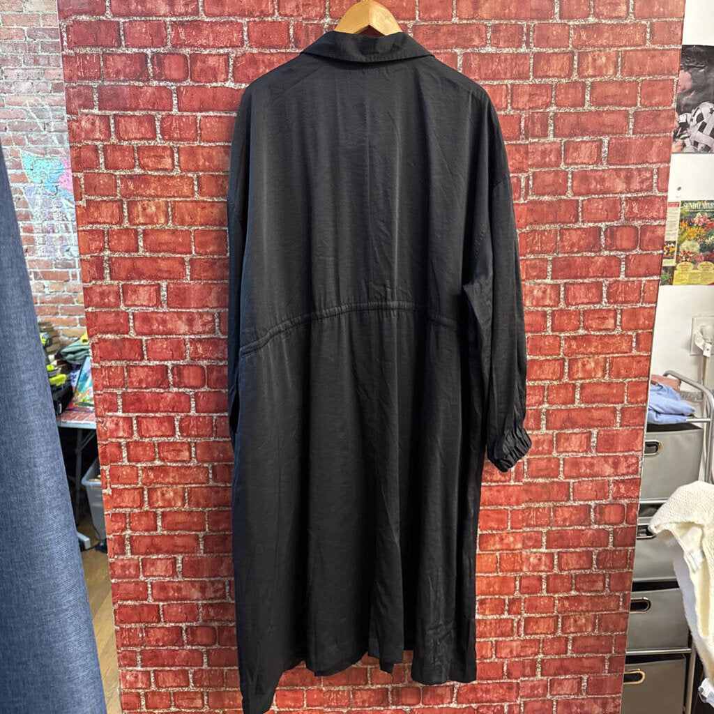 Nina Parker Satin Utility Style Long Sleeve Maxi Dress Black Size 3X