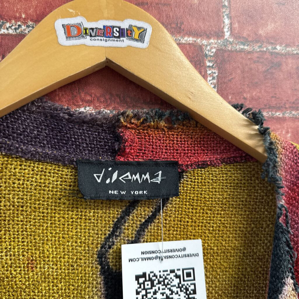 Dilemma New York Woven Open Cardigan Yellow/Purple/Red/Black Ladies Size 2XL