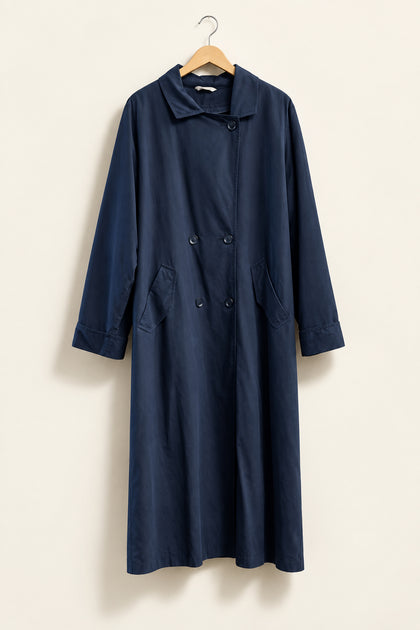 American Bazaar Vintage Trench Coat Navy Ladies Size 18 *Missing Belt