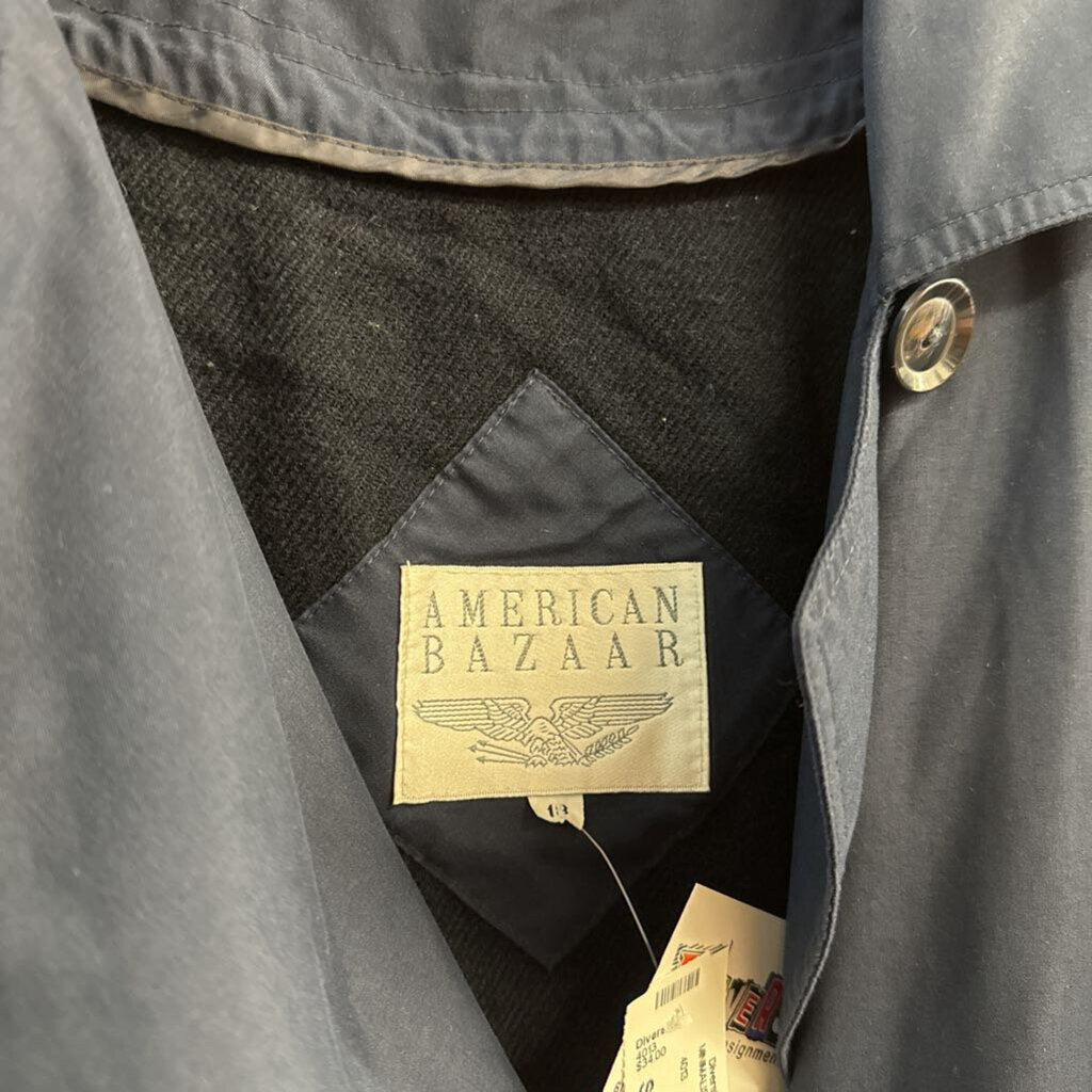 American Bazaar Vintage Trench Coat Navy Ladies Size 18 *Missing Belt