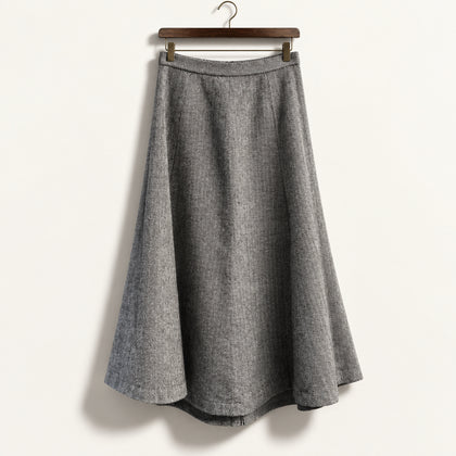 Vintage Maxi Skirt Wool Herringbone Grey Ladies Size S