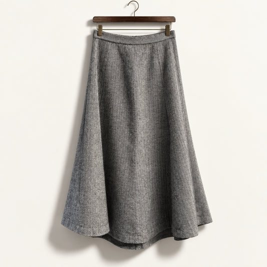 Vintage Maxi Skirt Wool Herringbone Grey Ladies Size S