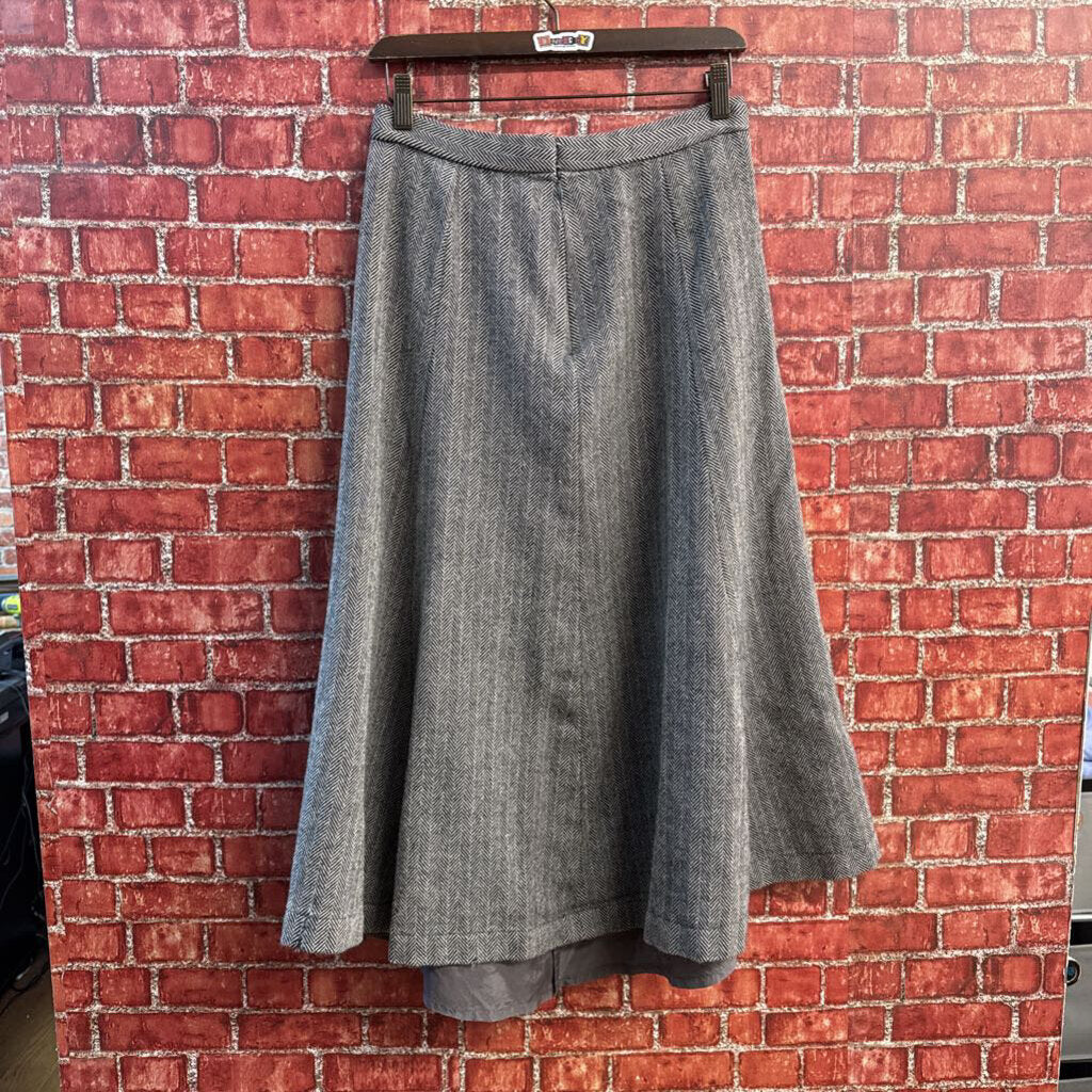Vintage Maxi Skirt Wool Herringbone Grey Ladies Size S