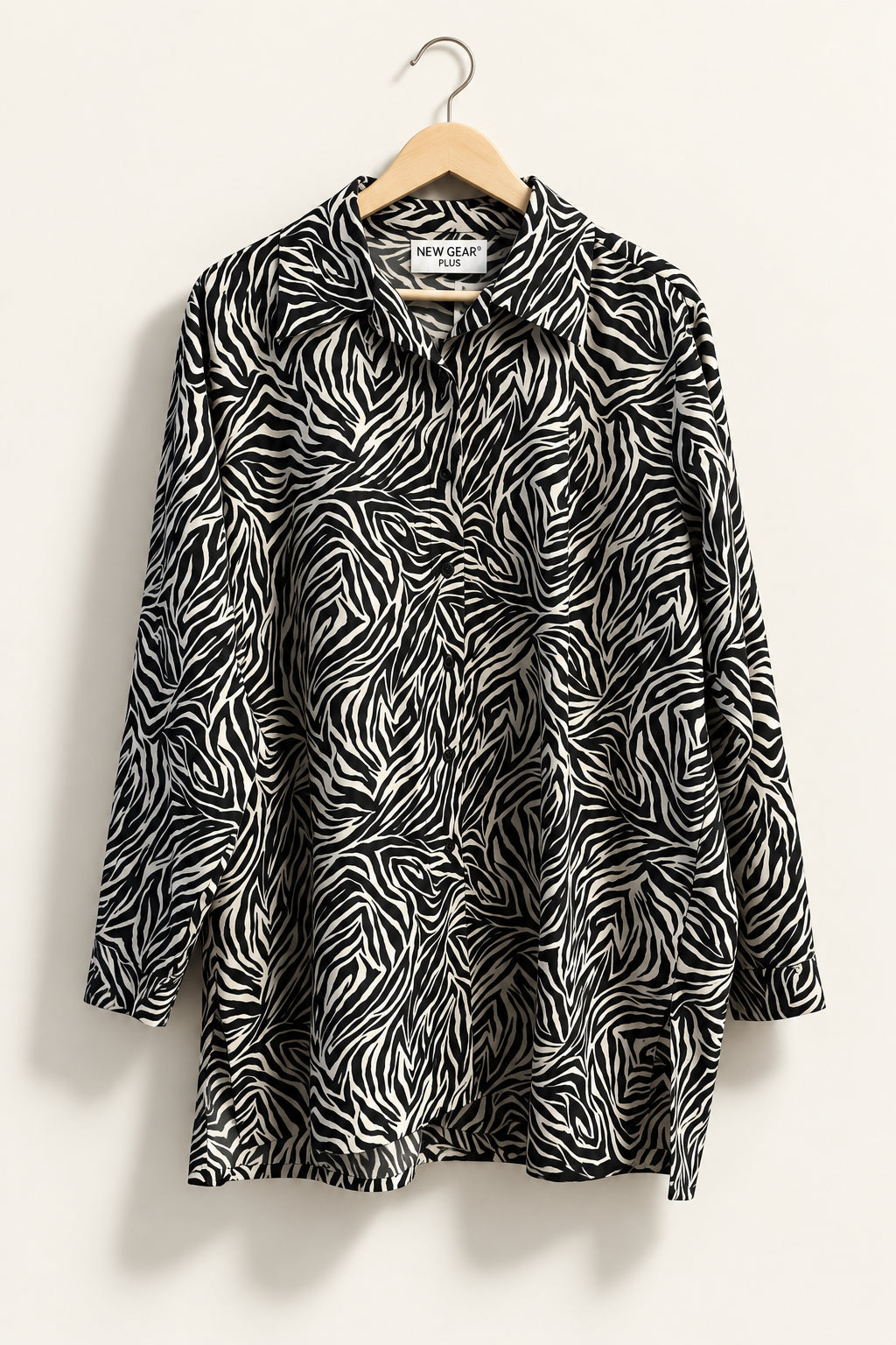 New Gear Plus Vintage Tunic Button Up Zebra Pattern Black/Beige Ladies Size 2X