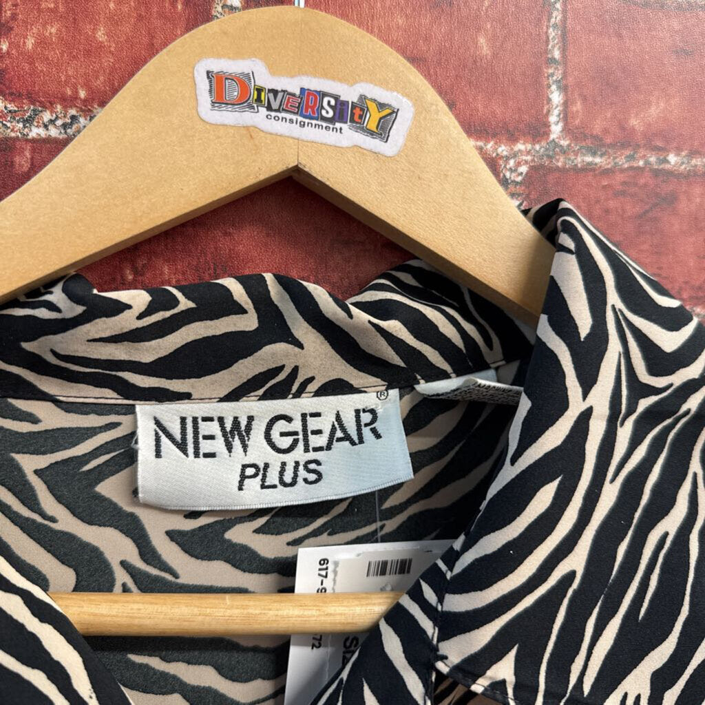 New Gear Plus Vintage Tunic Button Up Zebra Pattern Black/Beige Ladies Size 2X