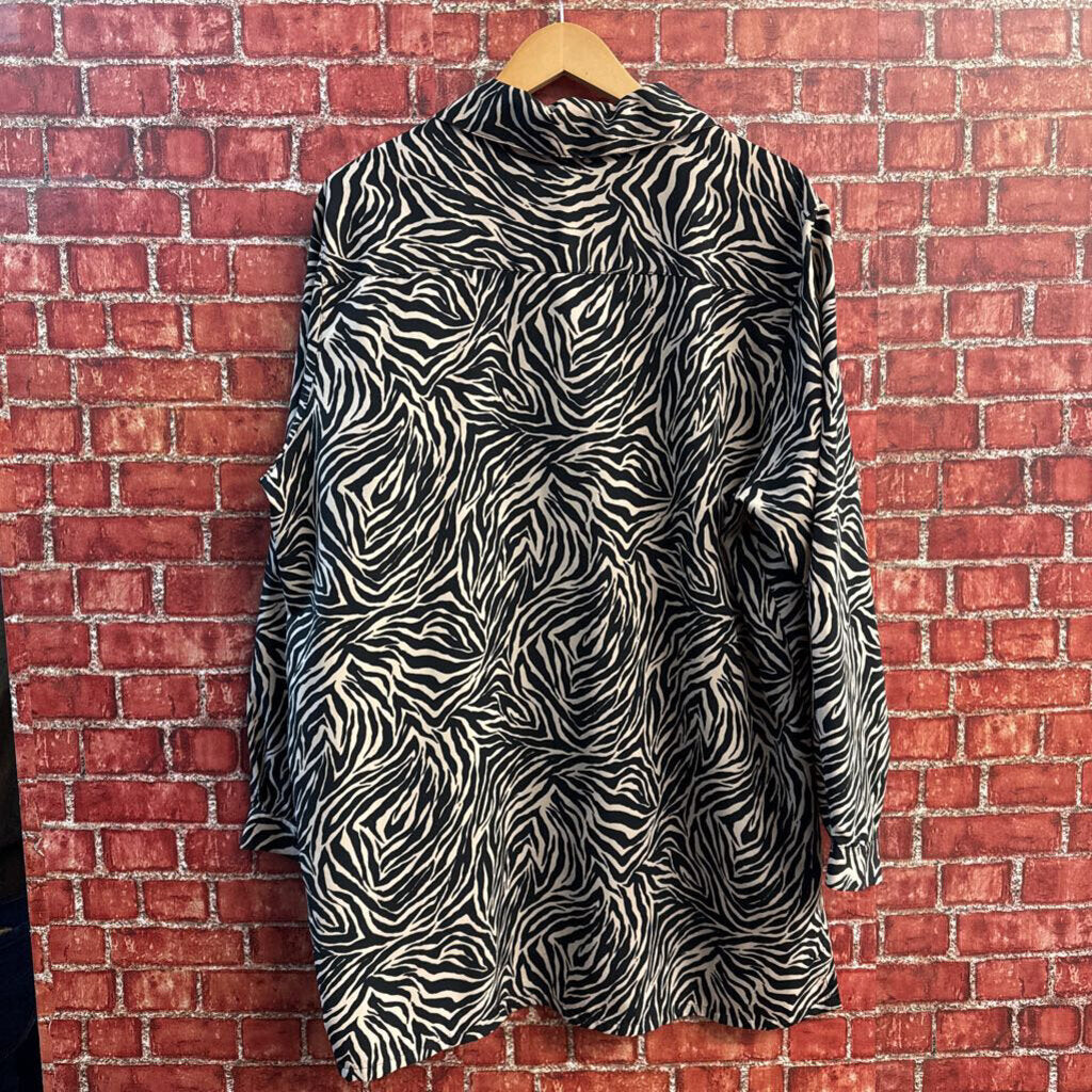 New Gear Plus Vintage Tunic Button Up Zebra Pattern Black/Beige Ladies Size 2X