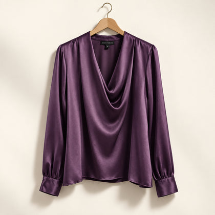 Robert Louis Vintage Blouse Ties Satin Plum Ladies Size 1X