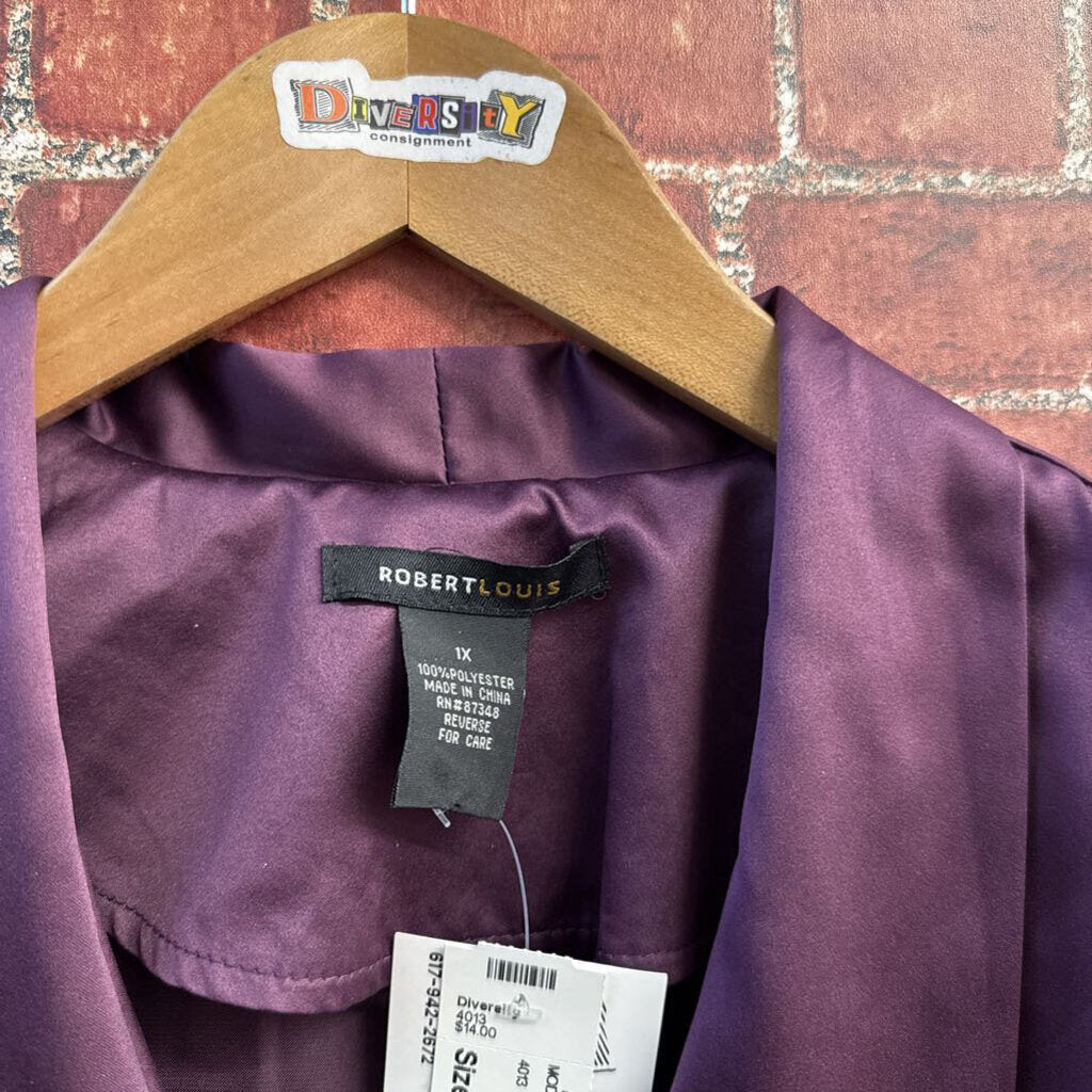 Robert Louis Vintage Blouse Ties Satin Plum Ladies Size 1X