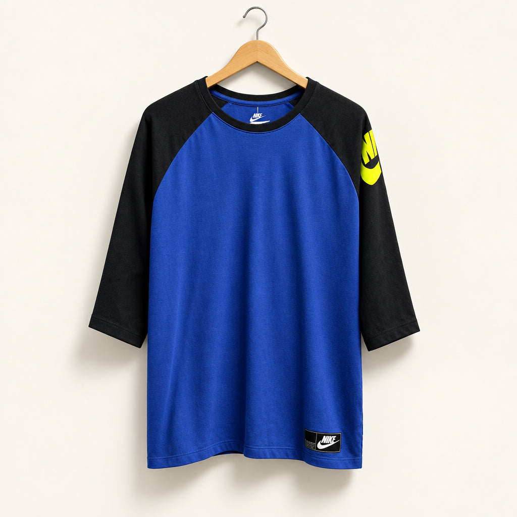 Nike Future Raglan Sleeve Baseball Tee Black/Blue/Yellow Men’s Size L