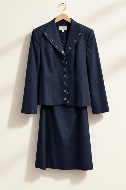 Isabella Vintage Dress and Jacket Open Grommets Navy Ladies Size 18W