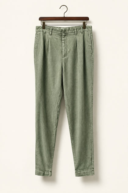 Springfield Pleated Wide-Leg Linen Pant Olive Ladies Size 40