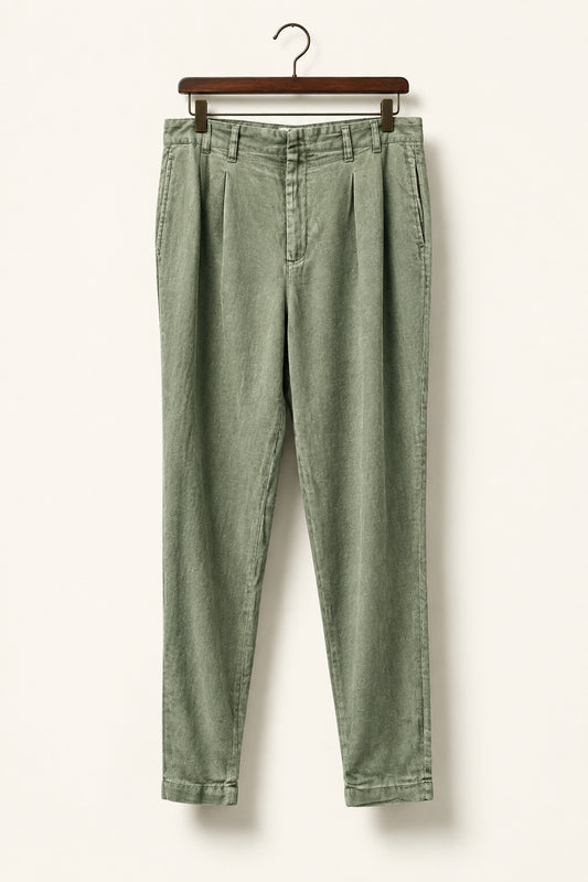 Springfield Pleated Wide-Leg Linen Pant Olive Ladies Size 40
