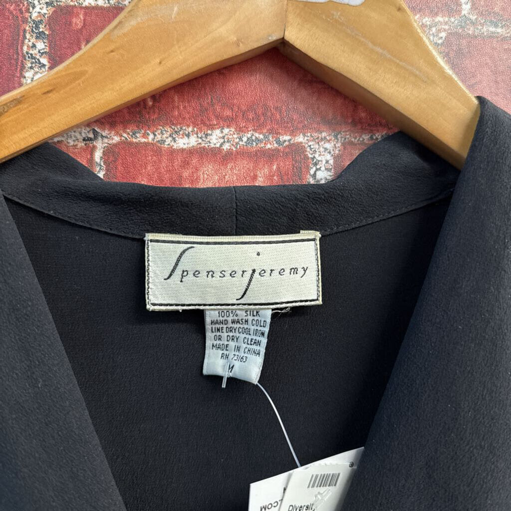 Vintage Spenser Jeremy Frog Closure "Button" Up Top Black Ladies Size M