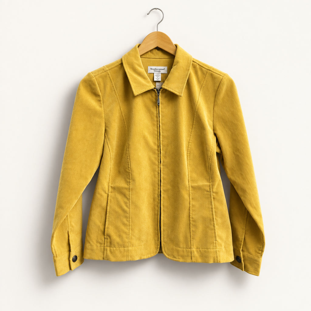 Christopher And Banks Faux Suede Zip-Up Lightweight Jacket Corduroy Yellow Ladies Size S