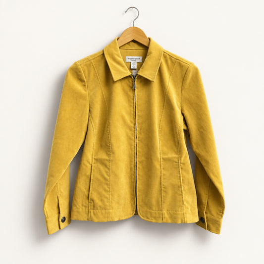 Christopher And Banks Faux Suede Zip-Up Lightweight Jacket Corduroy Yellow Ladies Size S