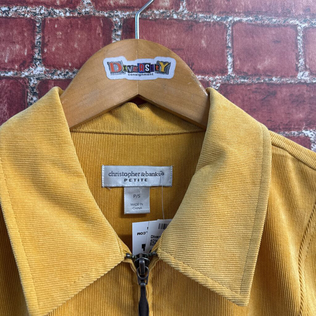 Christopher And Banks Faux Suede Zip-Up Lightweight Jacket Corduroy Yellow Ladies Size S