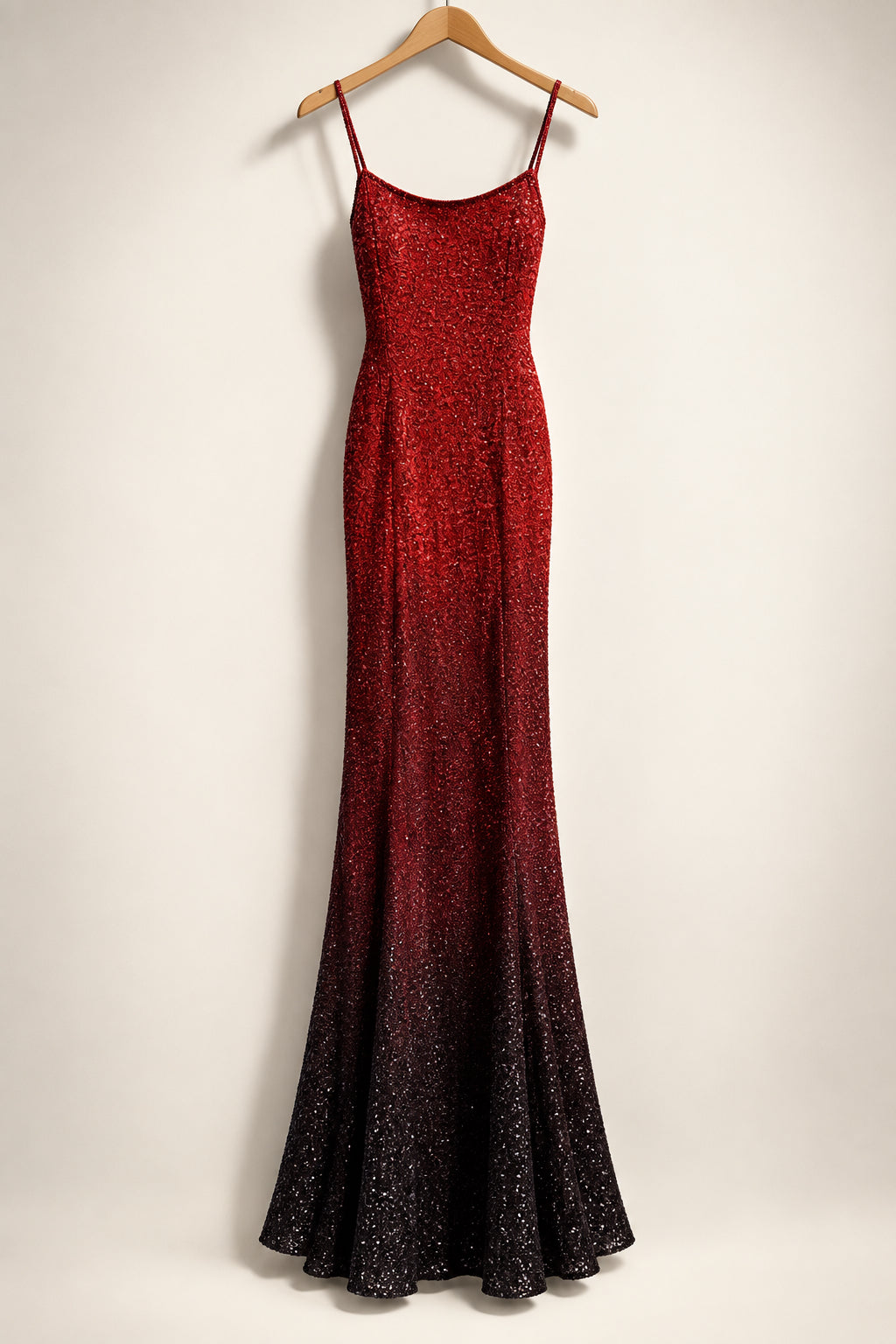 Laurence Kazar Silk Heavily Hand-Beaded Skinny Straps Formal Dress Red/Black Ladies Size M