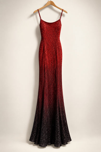 Laurence Kazar Silk Heavily Hand-Beaded Skinny Straps Formal Dress Red/Black Ladies Size M