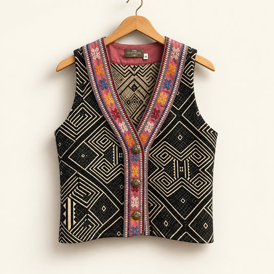 The Territory Ahead Vintage Vest Embroidered Pattern Black/Tan/Multi Ladies Size XS
