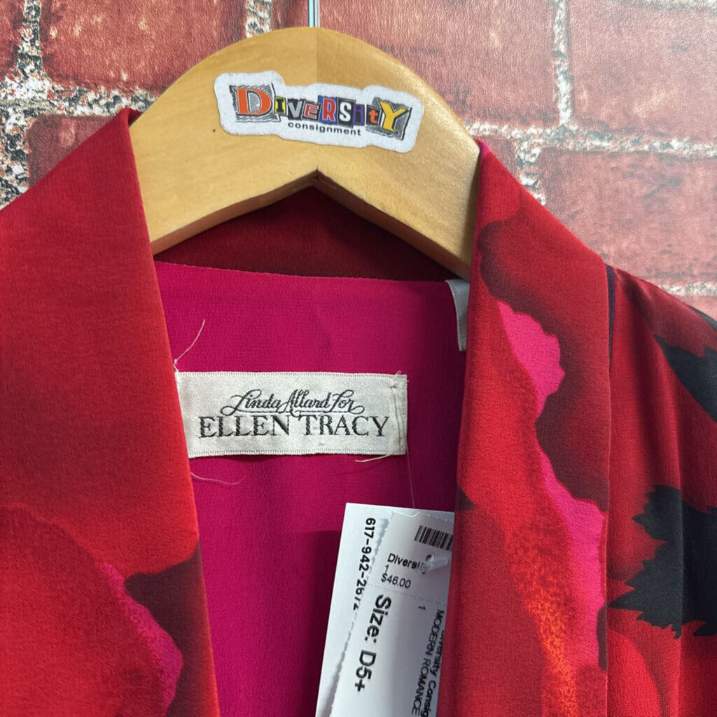 Linda Allard Ellen Tracy Vintage Blazer Jacket Silk Roses Red/Black Size 6