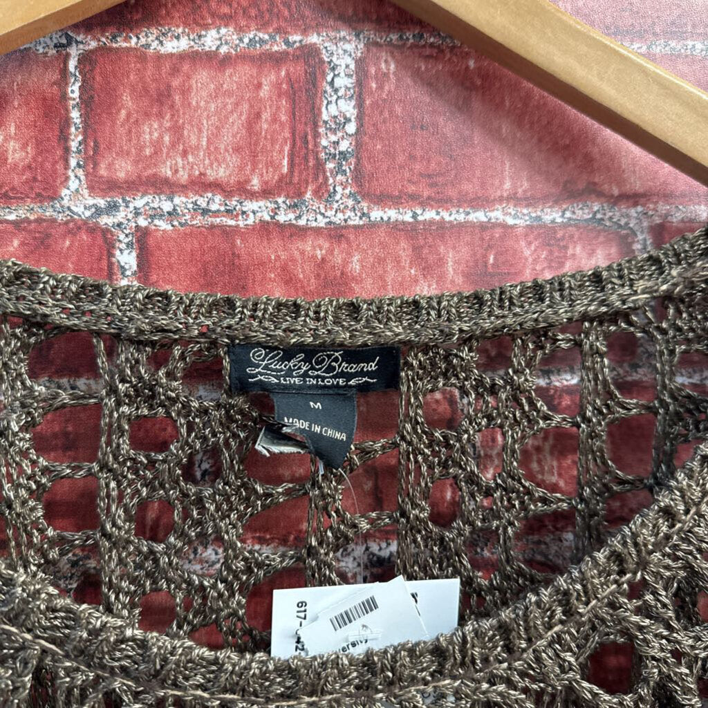 Lucky Brand Sweater Wide Knit Metallic Bronze Size M