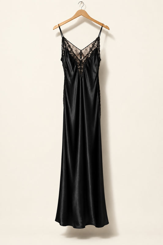 Victoria's Secret Slip Dress Lace Silk Black Ladies Size L