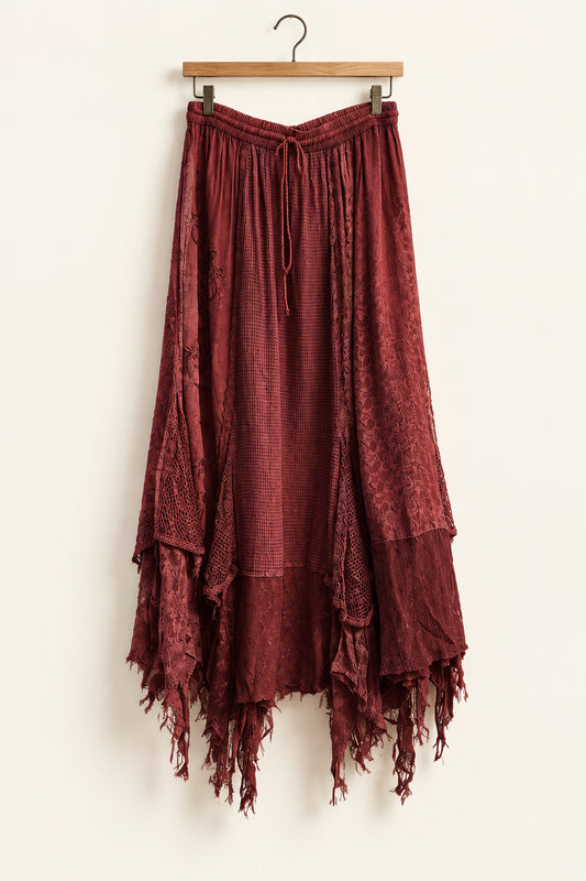 Belma Maxi Skirt Floral Embroidered Burgundy Ladies Size OS