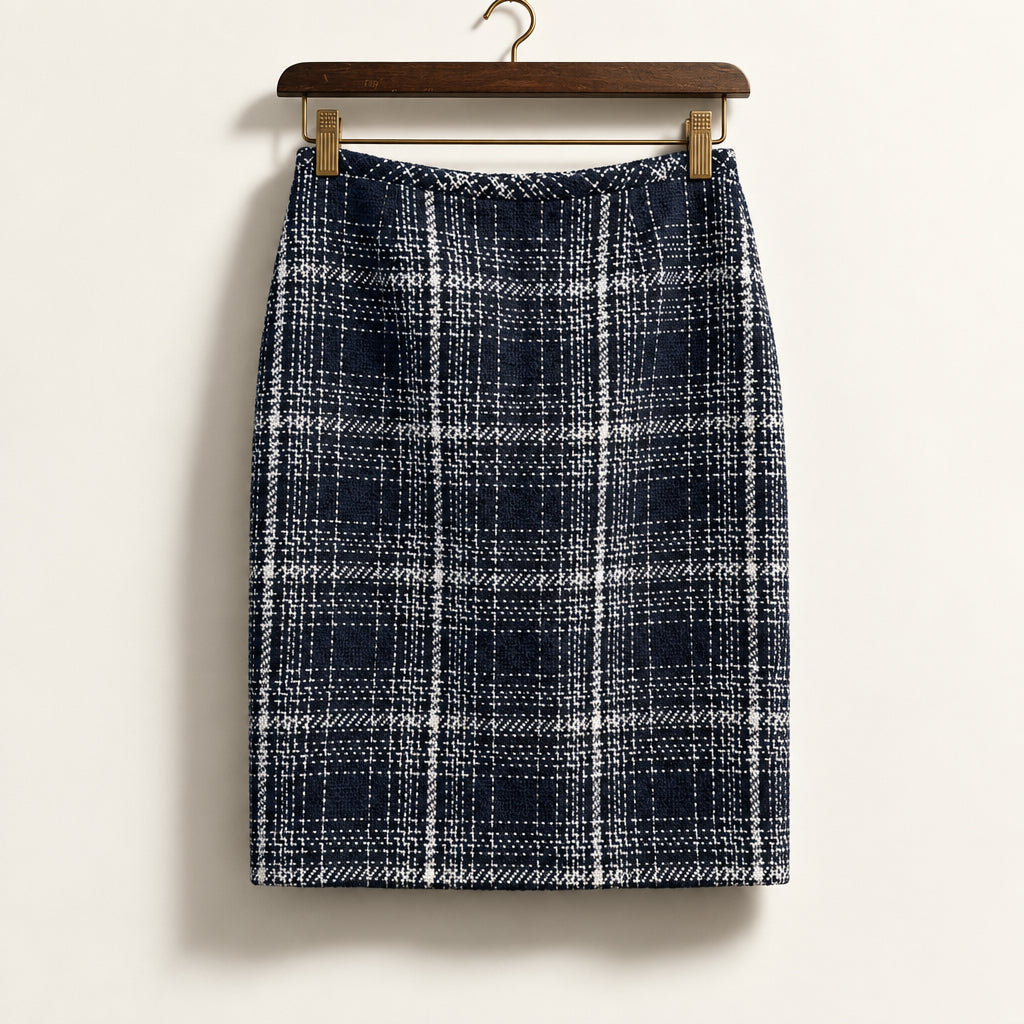 Tommy Hilfiger Pencil Skirt Plaid Knit Navy/White Ladies Size 2